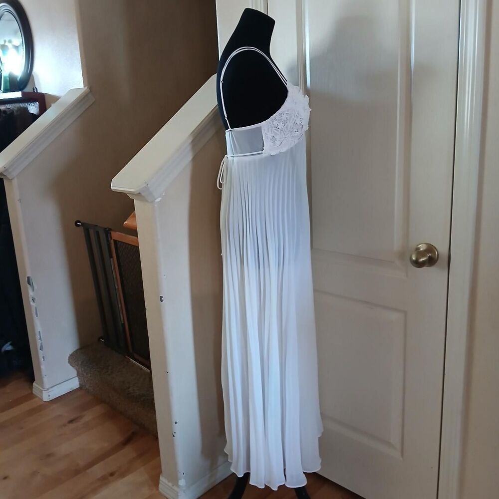 Vintage White Maxi Slip Dress Lacey Top Sheer Pleated Accordion Skirt S Coquette - Picture 4 of 8